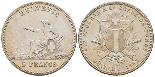 Switzerland, 5 Francs, 1863, La ... 