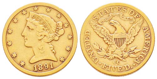 USA, 5 Dollars, Carson City, 1891 ... 