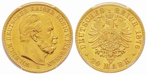 Allemagne, Prussia 20 Mark 1876 A, ... 