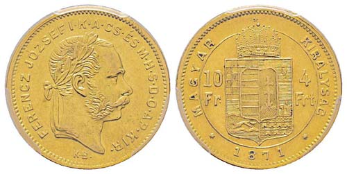 Hungary 4 Florin, 1871 KB, AU 3.22 ... 