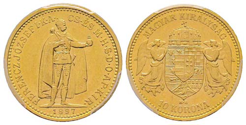 Hungary 10 Couronnes, 1897 KB, AU ... 