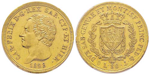 Carlo Felice 1821-1831 80 lire, ... 