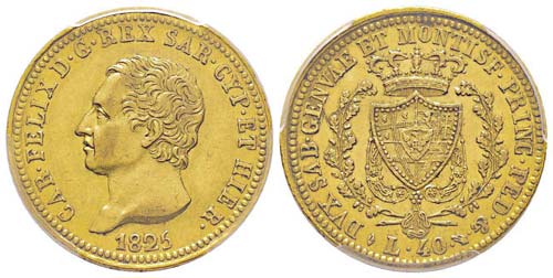 Carlo Felice 1821-1831 40 lire, ... 