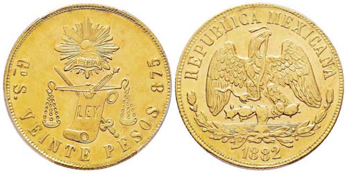 Mexico 20 Pesos, 1882, AU 33.87 ... 