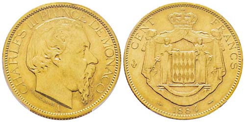 Monaco, Charles III  100 Francs ... 