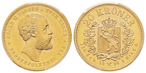 Norway, Oscar II  20 Kroner, 1886, ... 