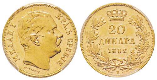 Serbia 20 Dinars, 1882 V , AU 6.45 ... 