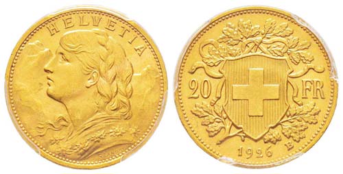 Switzerland 20 Francs, 1926 B, AU ... 