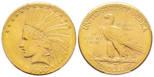 USA 10 Dollars, 1910 D, Denver, AU ... 