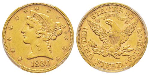 USA 5 Dollars, 1880, Philadelphia, ... 