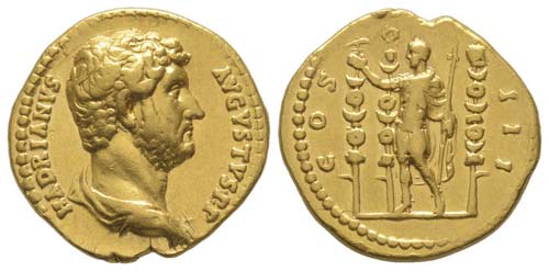 Hadrianus 117 - 138 
Aureus, Rome, ... 