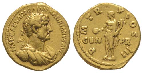 Hadrianus 117 - 138 
Aureus, Rome, ... 