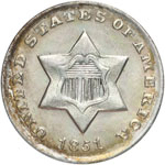 US - 3 cents 1851 O. AG 0.8g. KM#75. qFDC