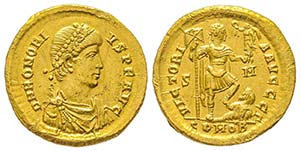 Honorius 383-423
Solidus, Sirmium, 383-423, ... 
