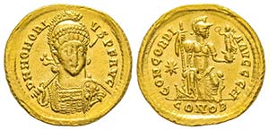 Honorius 383-423
Solidus, Constantinople, ... 