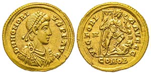 Honorius 383-423
Solidus, Mediolanum, AU ... 