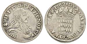 Monaco, Louis I 1662-1701 
1/12 Ecu ou 5 ... 