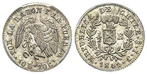 Chile, 1/2 Real, Santiago, 1841 S-IJ, AG  ... 