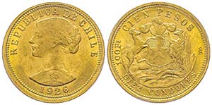 Chile, 100 Pesos, Santiago, 1926 S, AU 20.33 ... 