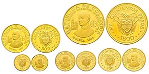 Colombia, Coffret de 5 monnaies en or 1968 ... 
