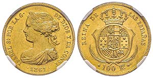 Spain, Isabel II 1833-1868
100 Reales, 1861, ... 