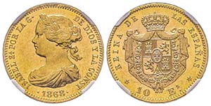 Spain, Isabel II 1833-1868
10 Escudos, 1868 ... 