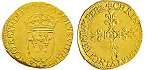 Charles IX 1560-1574
Écu d’or au soleil, ... 