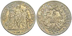 Directoire 1795-1799
5 Francs, Paris, AN 7 ... 