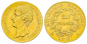 Premier Consul 1799-1804
20 Francs, Paris, ... 