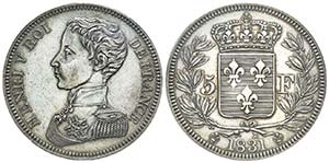 Henri V - Prétendant
5 francs, Paris, 1831, ... 