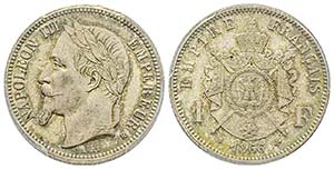 Second Empire 1852-1870
1 Franc, Paris, 1866 ... 