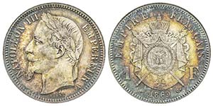 Second Empire 1852-1870
1 Franc, Paris, 1869 ... 