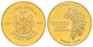 Guinea, 100000 Francs, 1990, AU 16.15 g. ... 