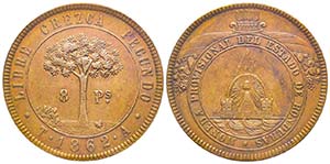 Honduras, Epreuve en bronze de 8 Pesos, 1862 ... 