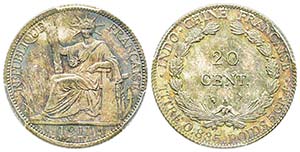 French Indo China
20 centimes, Paris, 1911 ... 