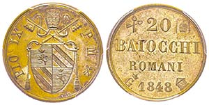 Pio IX 1849-1870
20 Baiocchi, Gaeta, 1848, ... 