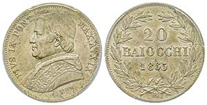 Pio IX 1849-1870
20 Baiocchi, Roma, 1865, AN ... 