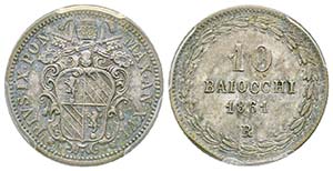 Pio IX 1849-1870
10 Baiocchi, Roma, 1861, AN ... 