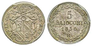 Pio IX 1849-1870
5 Baiocchi, Roma, 1850, AN ... 