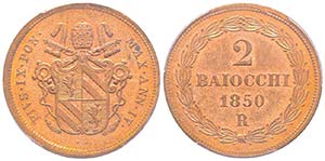 Pio IX 1849-1870
2 Baiocchi, Roma, 1850, AN ... 