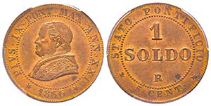 Pio IX 1849-1870
Soldo, Roma, 1866, AN XXI, ... 