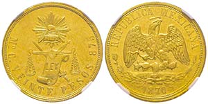 Mexico
République, 20 Pesos, 1870 Mo C, AU ... 