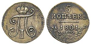 Russia, Paul I 1796-1801
5 Kopeks, 1801 CM ... 