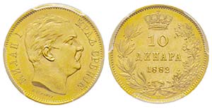 Serbia
10 Dinara, 1882 V, AU 3.22 g.
Ref : ... 