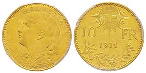 Switzerland
10 Francs, Bern, 1911 B, AU 3.22 ... 