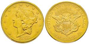 USA, 20 Dollars, San Francisco, 1865 S, AU ... 