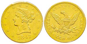 USA, 10 Dollars, Philadelphia, 1847, AU ... 