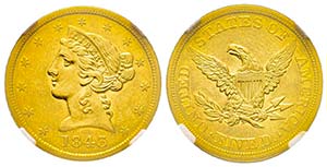 USA, 5 Dollars, Philadephia, 1843, AU 8.35 ... 