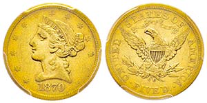 USA, 5 Dollars, Carson City, 1870 CC, AU ... 
