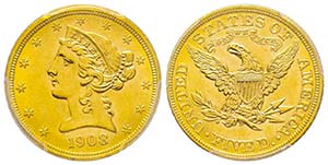 USA, 5 Dollars, Philadelphia, 1908, 8.35 ... 